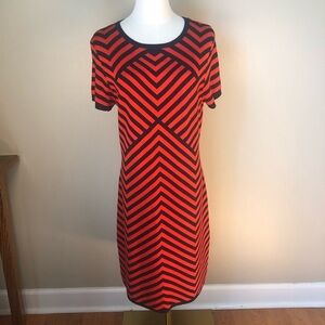 Cremieux Black & Red Striped Fine Gage Knit Short Sleeve Dress Size L